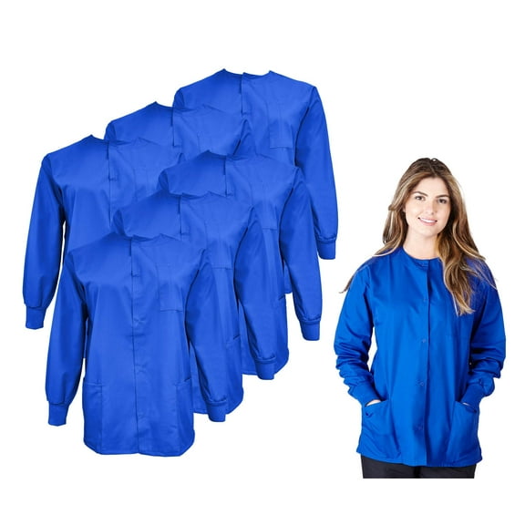 Natural Uniforms Women's Scrub Jacket Warm Up Lightweight Medical Scrub Jacket - Pack of 6 Set (Dark Royal Blue, X-Small)