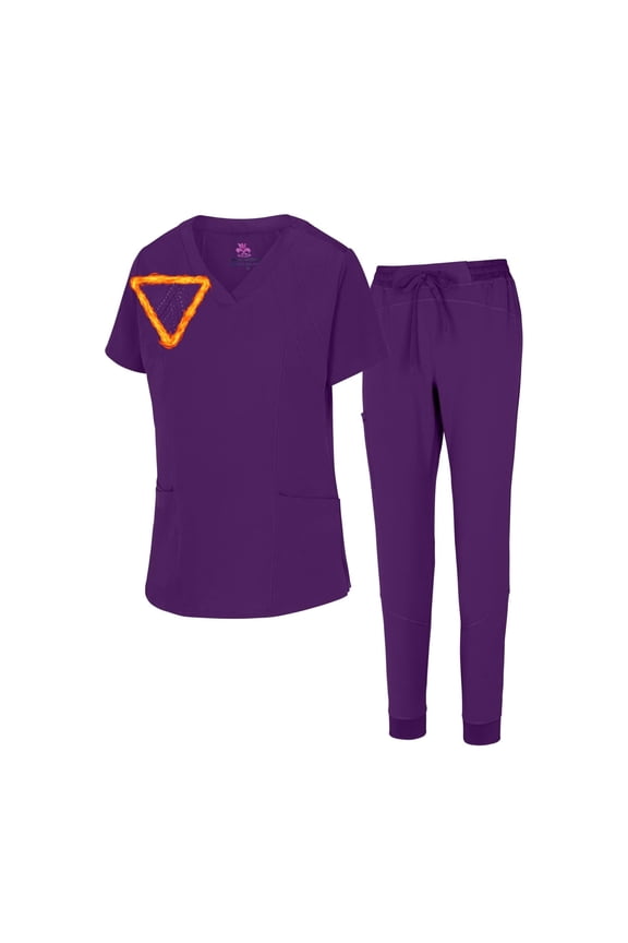 Women's Scrub Set Cool 4-Way Stretch Jogger Medical Scrub Set (Eggplant, X-Small-Petite)