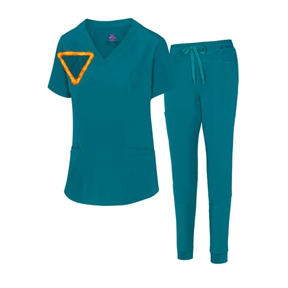 Natural Uniforms Women's Scrub Set Cool 4-Way Stretch Jogger Medical Scrub Set (Teal, Small-Petite)
