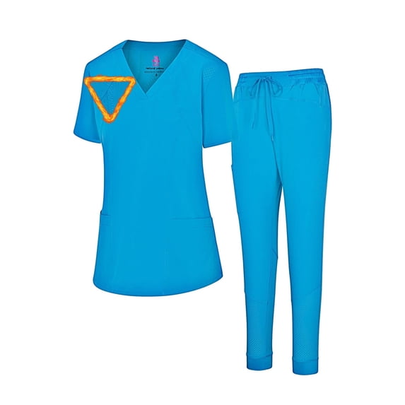 Natural Uniforms Women's Scrub Set Cool 4-Way Stretch Jogger Medical Scrub Set (Water Blue, XX-Large-Petite)