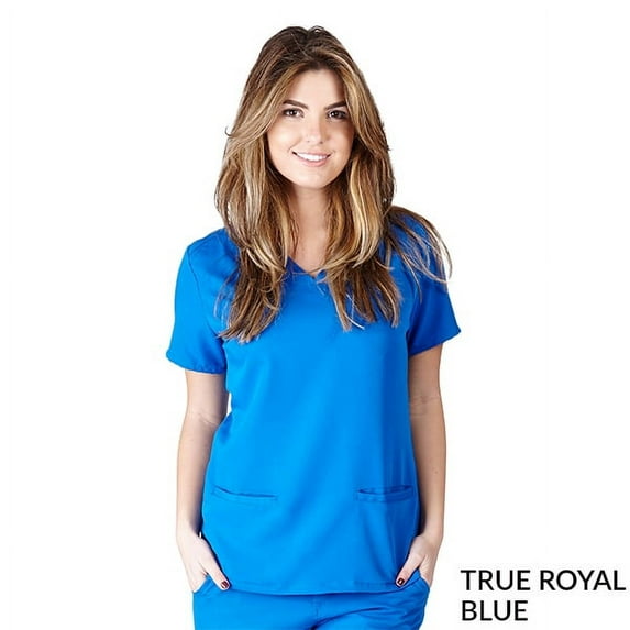 Natural Uniforms Women's Ultra Soft Stretch Drop-Neck 2 Pocket Scrub Top 8117 (True Royal Blue, Large)