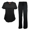thumbnail image 1 of Natural Uniforms Women's Ultra Soft Stretch Drop-Neck 2 Pocket Scrub Top and Pants 82009200N (Black, X-Large), 1 of 7
