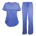 thumbnail image 1 of Natural Uniforms Women's Ultra Soft Stretch Drop-Neck 2 Pocket Scrub Top and Pants 82009200N (Ceil Blue, XX-Large), 1 of 7