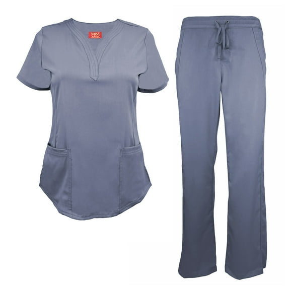 Natural Uniforms Women's Ultra Soft Stretch Drop-Neck 2 Pocket Scrub Top and Pants 82009200N (Charcoal, X-Small)