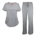 thumbnail image 1 of Natural Uniforms Women's Ultra Soft Stretch Drop-Neck 2 Pocket Scrub Top and Pants 82009200N (Grey, XXX-Large), 1 of 7