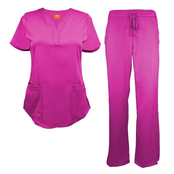 Natural Uniforms Women's Ultra Soft Stretch Drop-Neck 2 Pocket Scrub Top and Pants 82009200N (Hot Pink, Medium)