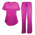 thumbnail image 1 of Natural Uniforms Women's Ultra Soft Stretch Drop-Neck 2 Pocket Scrub Top and Pants 82009200N (Hot Pink, XXX-Large), 1 of 7