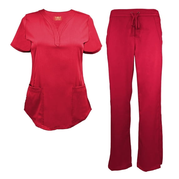 Natural Uniforms Women's Ultra Soft Stretch Drop-Neck 2 Pocket Scrub Top and Pants 82009200N (Red, Small)