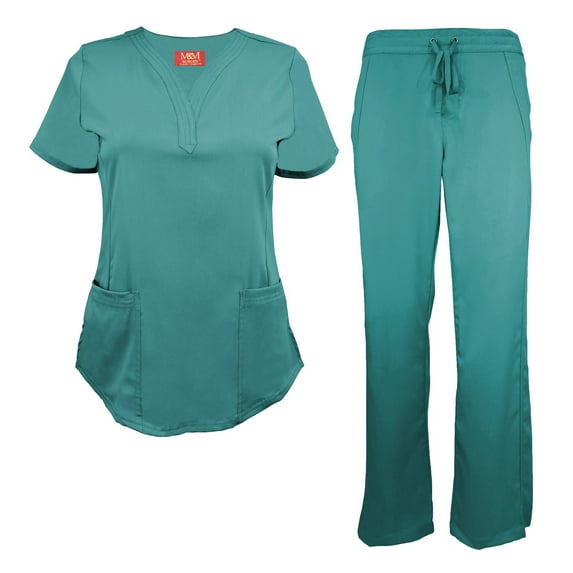 Natural Uniforms Women's Ultra Soft Stretch Drop-Neck 2 Pocket Scrub Top and Pants 82009200N (Teal, Small)