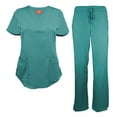 thumbnail image 1 of Natural Uniforms Women's Ultra Soft Stretch Drop-Neck 2 Pocket Scrub Top and Pants 82009200N (Teal, XX-Large), 1 of 7