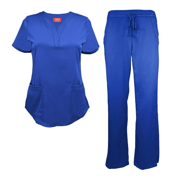 Natural Uniforms Women's Ultra Soft Stretch Drop-Neck 2 Pocket Scrub Top and Pants 82009200N (True Royal Blue, X-Small)