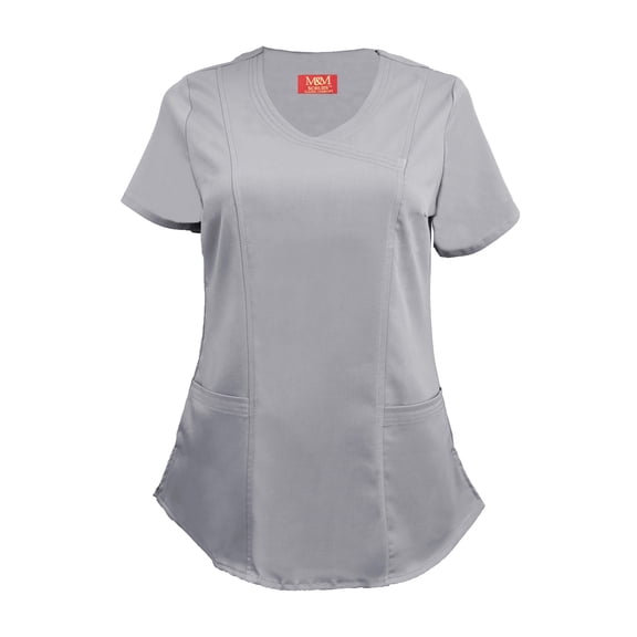 Natural Uniforms Women's Ultra Soft Stretch Mock Wrap Scrub Top 82011 (Grey, Medium)