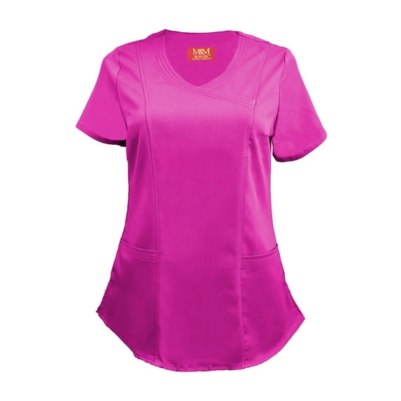 Natural Uniforms Women's Ultra Soft Stretch Mock Wrap Scrub Top 82011 (Hot Pink, Large)