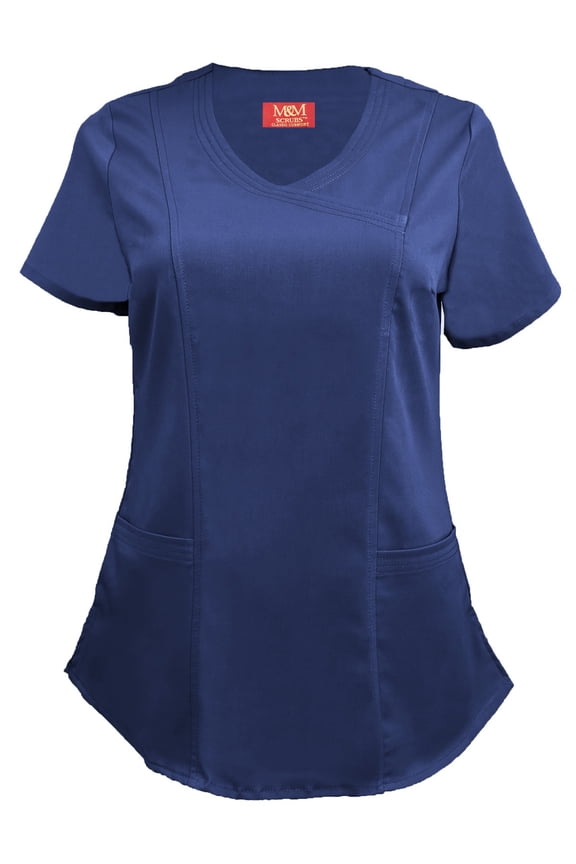 Women's Ultra Soft Stretch Mock Wrap Scrub Top 82011 (True Navy Blue, Medium)