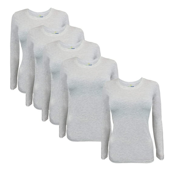 Natural Uniforms Women's Under Scrub Tee Crew Neck Long Sleeve T-Shirt-5-Pack (X-Large, 5 Pack- Heather Grey)