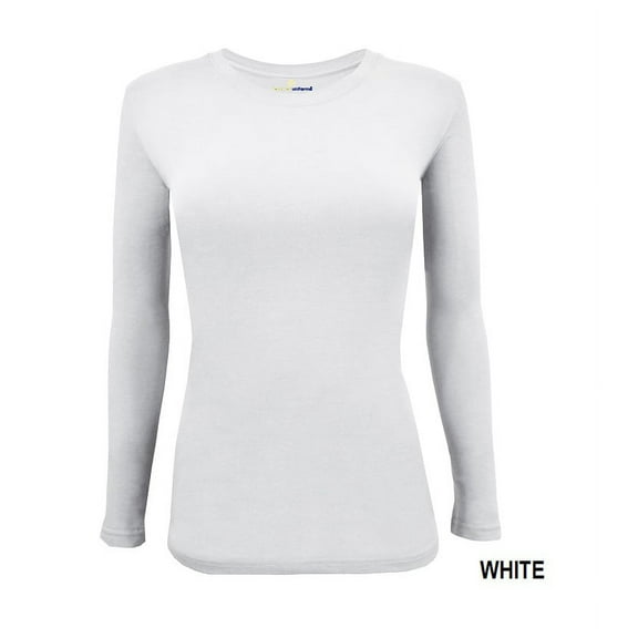 Natural Uniforms Women's Under Scrub Tee Crew Neck Long Sleeve T-Shirt Medium White