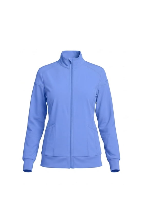 Women’s Zip-Front Warm-Up Jacket – 4-Way Stretch, Moisture-Wicking, Contemporary Fit–Medical Scrubs Jacket (Ceil Blue, Large)