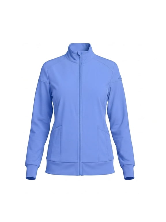 Women’s Zip-Front Warm-Up Jacket – 4-Way Stretch, Moisture-Wicking, Contemporary Fit–Medical Scrubs Jacket (Ceil Blue, X-Large)