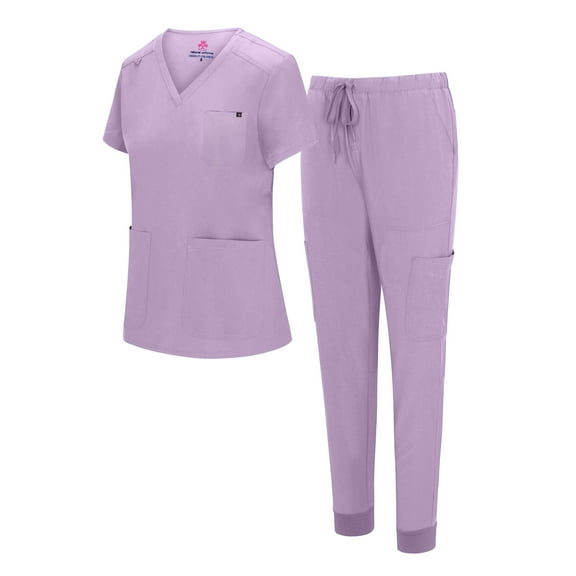 Natural Uniforms Womens 10 Pocket Cool Stretch Jogger Scrub Set with Regular and Petite Sizes (Lavender, X-Small)