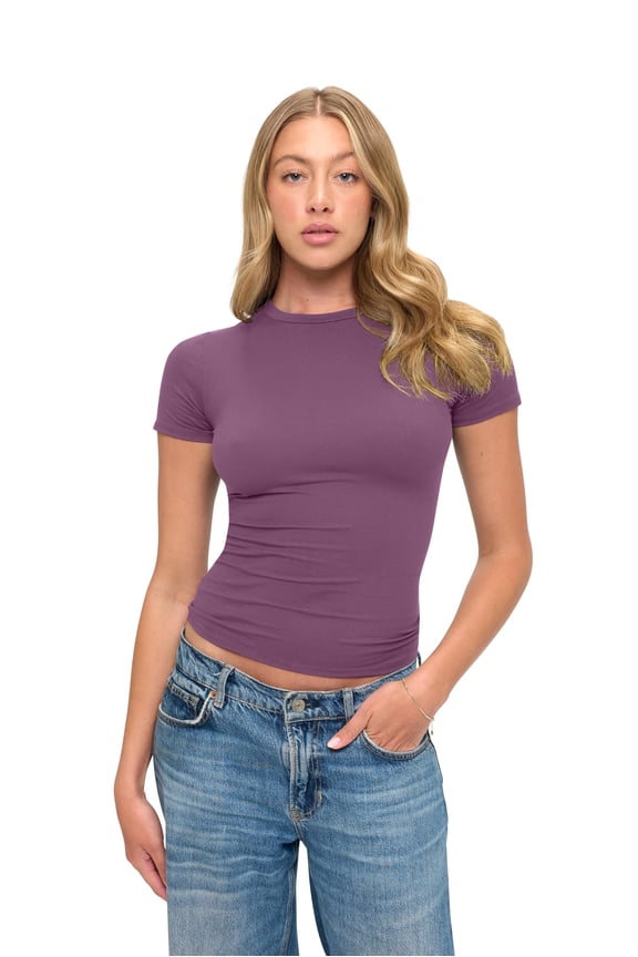Womens Buttery Soft, Super Stretch Y2K Long Sleeve Baby Tee Crop Top (Argyle Purple, Small)