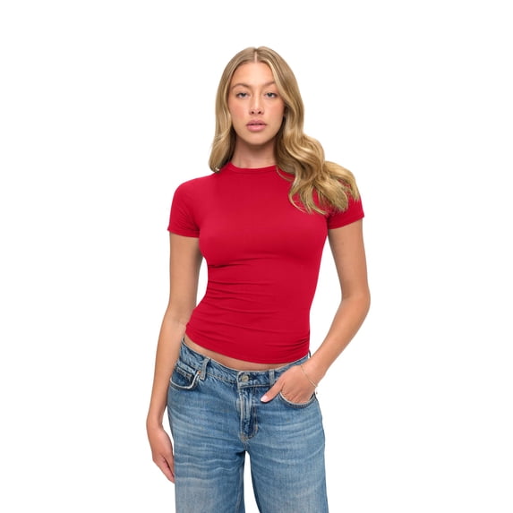 Natural Uniforms Womens Buttery Soft, Super Stretch Y2K Long Sleeve Baby Tee Crop Top (Red, X-Small)