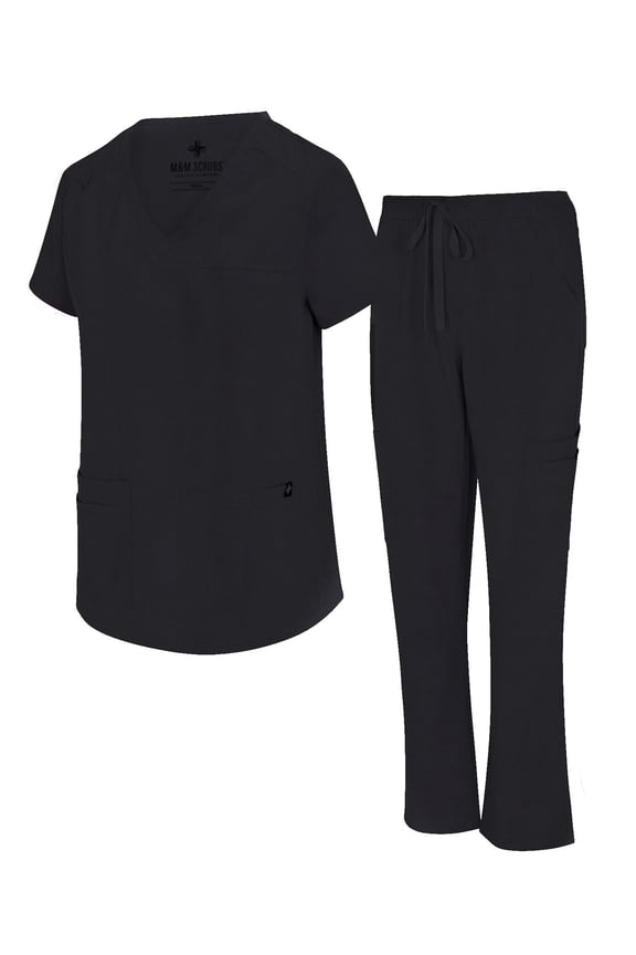 Womens Cargo Scrub Set 11 Pocket Cool Stretch Medical Scrub Top and Pants (Black, 3X-Large)