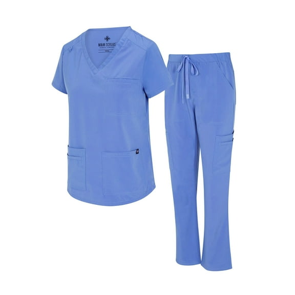Natural Uniforms Womens Cargo Scrub Set 11 Pocket Cool Stretch Medical Scrub Top and Pants (Ceil Blue, X-Large)