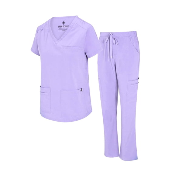 Natural Uniforms Womens Cargo Scrub Set 11 Pocket Cool Stretch Medical Scrub Top and Pants (Lavender, Large)