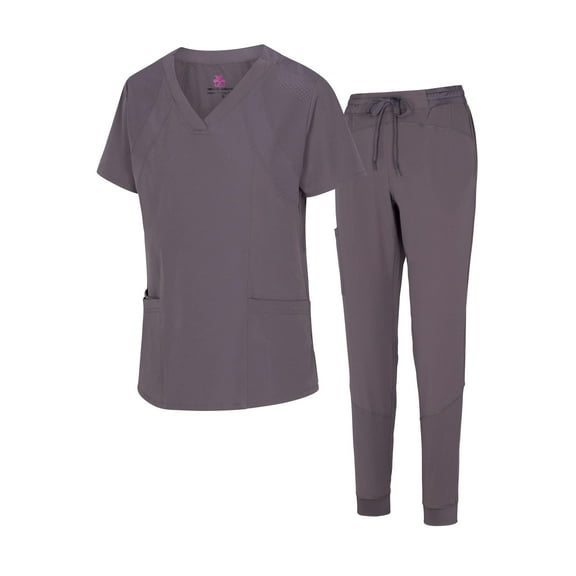 Natural Uniforms Womens' Cool 4-Way Stretch Jogger Scrub Set (Charcoal, 2X-Large)