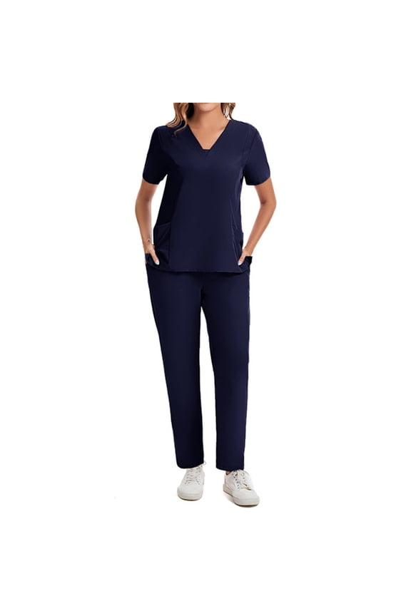 Natural Uniforms Womens Cool Stretch Modern Tuck-In Top Yoga Jogger Scrub Set with Regular and Petite Sizes 2025 Navy M