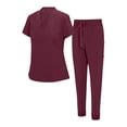thumbnail image 1 of Natural Uniforms Womens Cool Stretch Modern Tuck-In Top Yoga Jogger Scrub Set with Regular and Petite Sizes (Burgundy, Large), 1 of 6