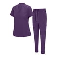 thumbnail image 1 of Natural Uniforms Womens Cool Stretch Modern Tuck-In Top Yoga Jogger Scrub Set with Regular and Petite Sizes (Eggplant, X-Large), 1 of 6