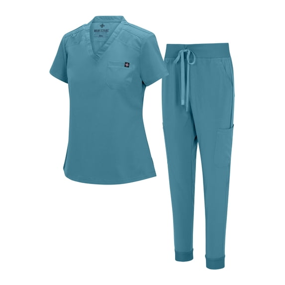 Natural Uniforms Womens Cool Stretch Modern Tuck-In Top Yoga Jogger Scrub Set with Regular and Petite Sizes (Teal, 3X-Large)