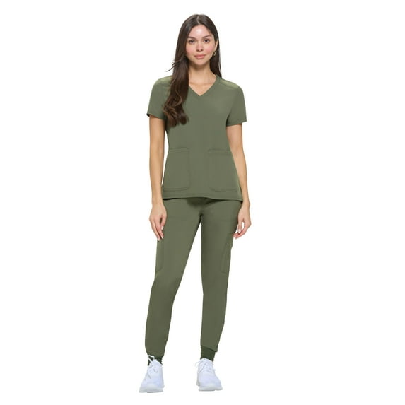 Natural Uniforms Womens Essential Cool Stretch Jogger Scrub Set (5X-Large, Olive)