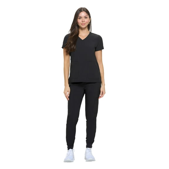 Natural Uniforms Womens Essential Cool Stretch Jogger Scrub Set (X-Small, Black)