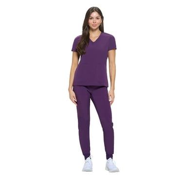 Natural Uniforms Womens Essential Cool Stretch Jogger Scrub Set (X-Small, Eggplant)