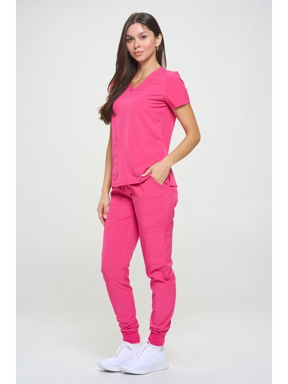Womens Scrub Set, Stretchy Jogger Scrubs for Women Top and Pants