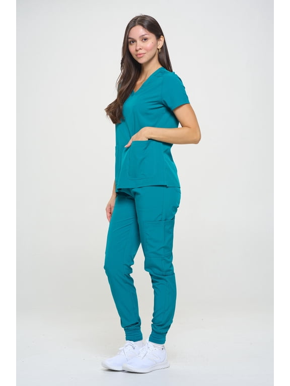 Womens Scrub Set, Stretchy Jogger Scrubs for Women Top and Pants