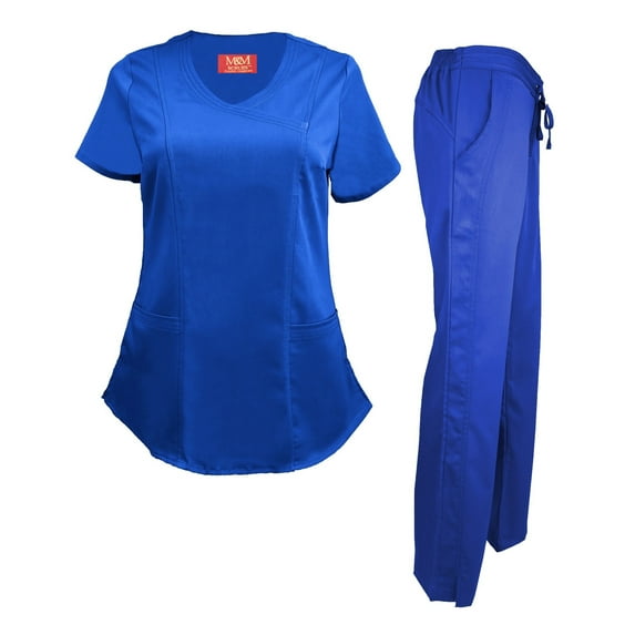 Natural UniformsWomen's Ultra Soft Stretch Mock Wrap Scrub Top and Pants 82019200NA (True Royal Blue, Large)