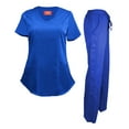 thumbnail image 1 of Natural UniformsWomen's Ultra Soft Stretch Mock Wrap Scrub Top and Pants 82019200NA (True Royal Blue, X-Small), 1 of 7