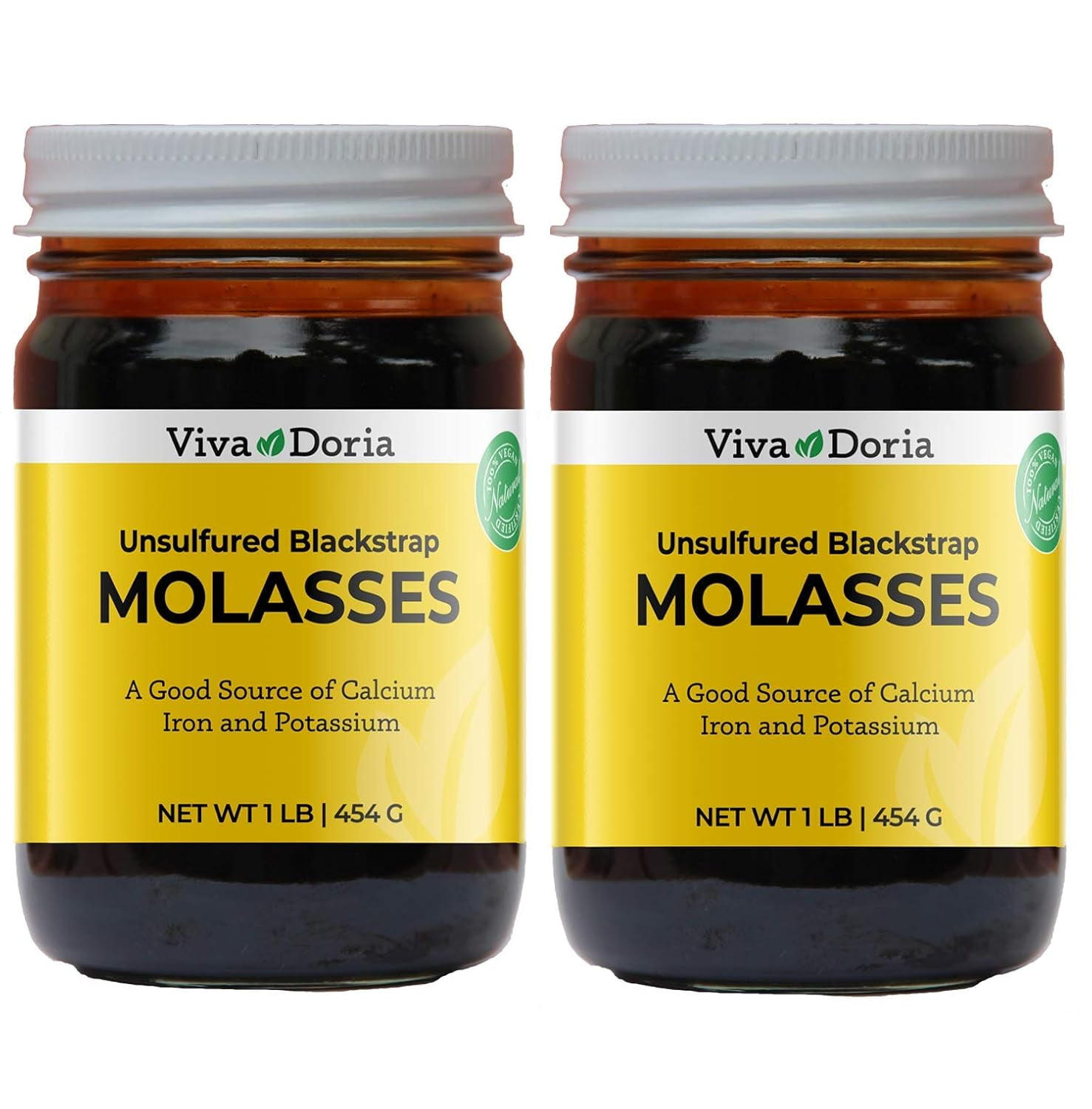 Natural Unsulfured Blackstrap Molasses, 1 lb Glass Jar (2 Pack