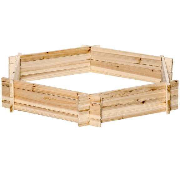Natural Untreated Solid Fir Hexagonal Screwless Interlocking Raised Garden Bed, 39.25"36.25"6.25" Open Bottom Wooden Planter Frame for Lawn Backyard Herb Vegetable Flower Seedling Growing