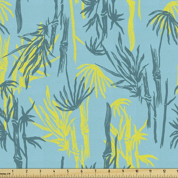 Ambesonne Nature Art Fabric by the Yard Upholstery, Abstract Branches Motif, 5 Yards, Yellow Pale Blue Teal