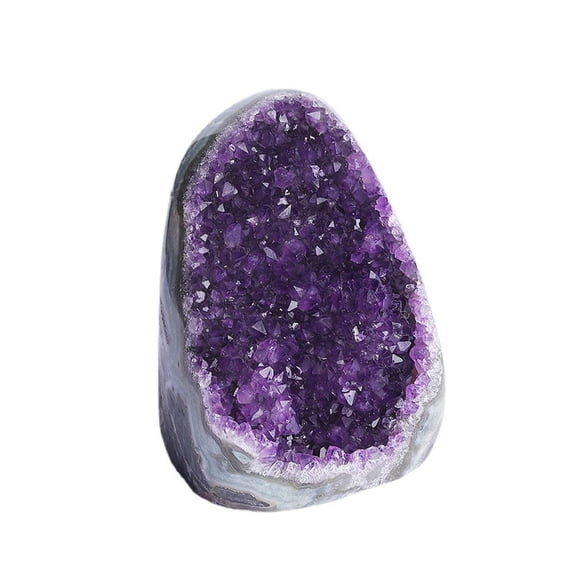 Natural Uruguay Amethyst Geode Crystal Cluster, Polished Edge Raw Purple Quartz Geode Specimen for Geology Teaching, Rock Mineral Collection, Tabletop Home Decor, Meditation Crystal & Crystal Grid Or