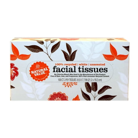 Natural Value 100% Recycled Facial Tissue, 100 2-Ply Sheets Per Box (Pack of 30)