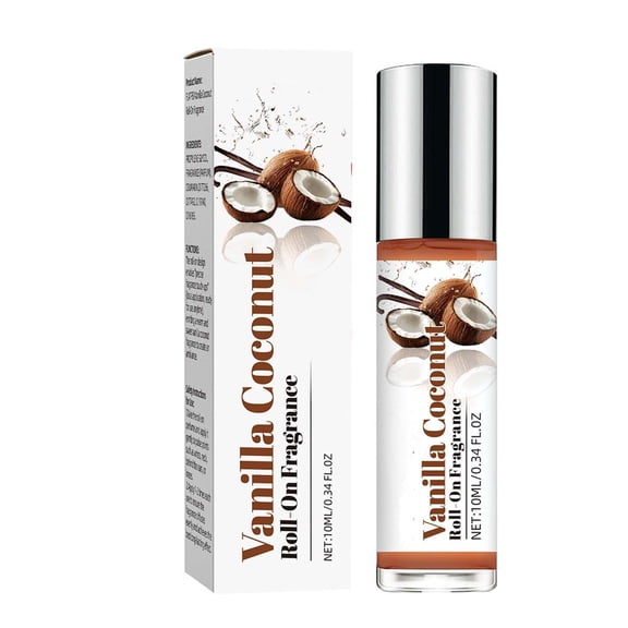 Natural Vanilla Essential Oil Roll On, Coconut Fragrance Oil Roll-On Perfume, Travel Size Roller for Camping, Skin, 0.34 Fl Oz