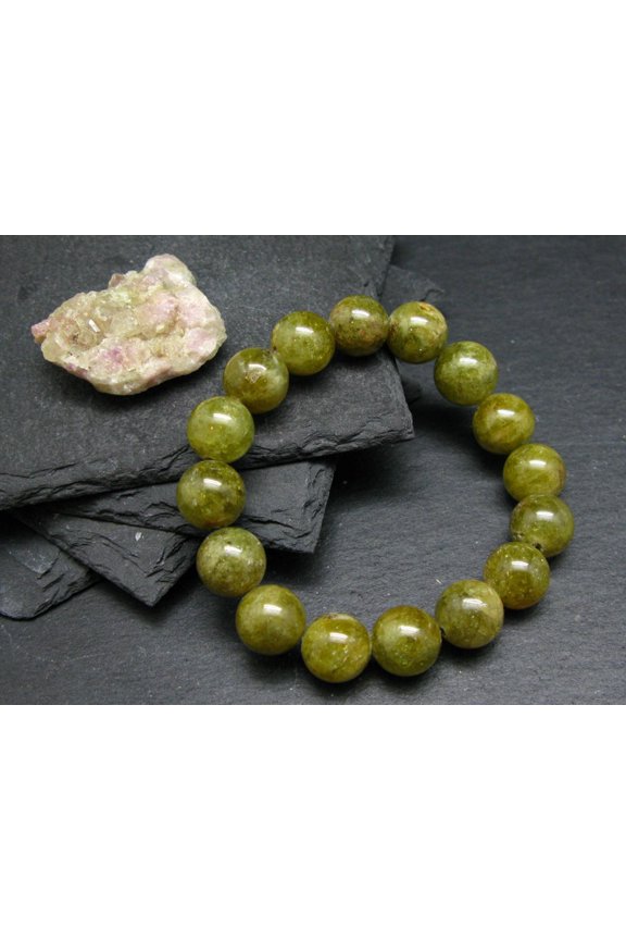 Natural Vesuvianite Idocrase 12mm Round Shape Smooth Cut Beads Stretchable Bracelet for Men & Women.