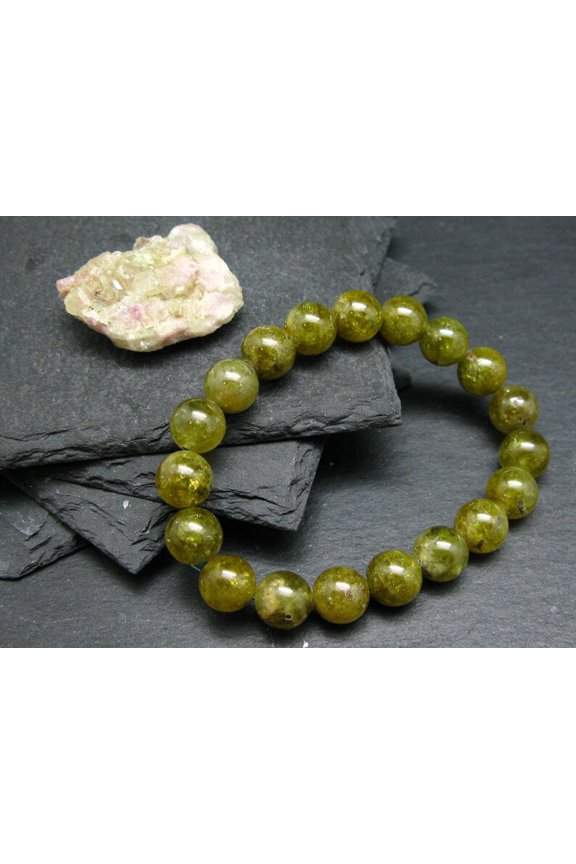 Natural Vesuvianite Idocrase 8mm Round Shape Smooth Cut Beads Stretchable Bracelet for Men & Women.