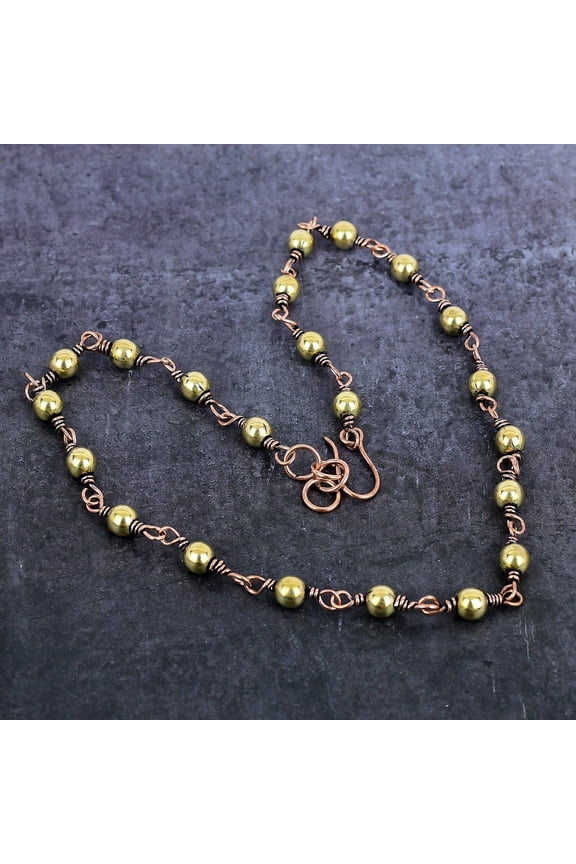 Natural Vintage Copper Look Gemstone Copper Wire Wrap Jewelry Necklace 18"