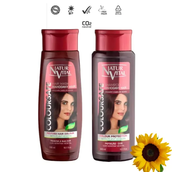 Natural Vital Mahogany Hair Henna & Keratin Colour Safe Shampoo and Mask SET
